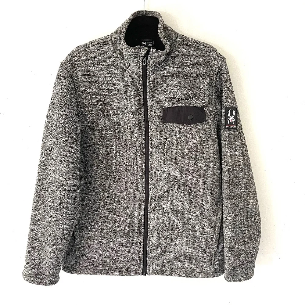 Spyder Men's Expo Charcoal Heather Full Zip Jacket Pocket Faux Shearling Lined M